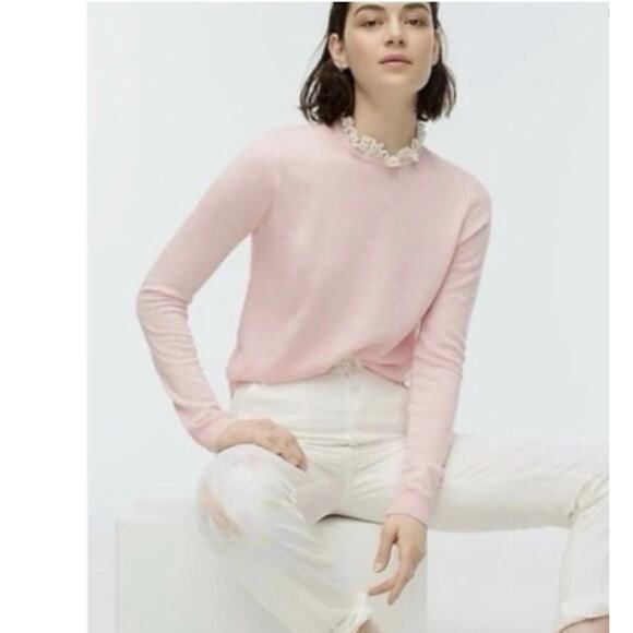 J.Crew Merino Wool Sweater Pink Tippi Lace Ruffle Collar Coquette Preppy Dainty - Picture 1 of 7